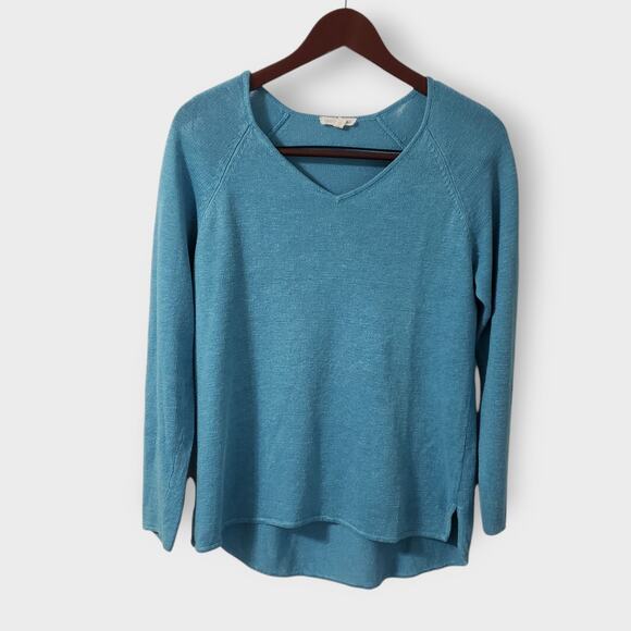 Eileen Fisher Sweaters - Eileen Fisher 100% Linen Raglan Sweater Turquoise Blue Small Pullover Casual